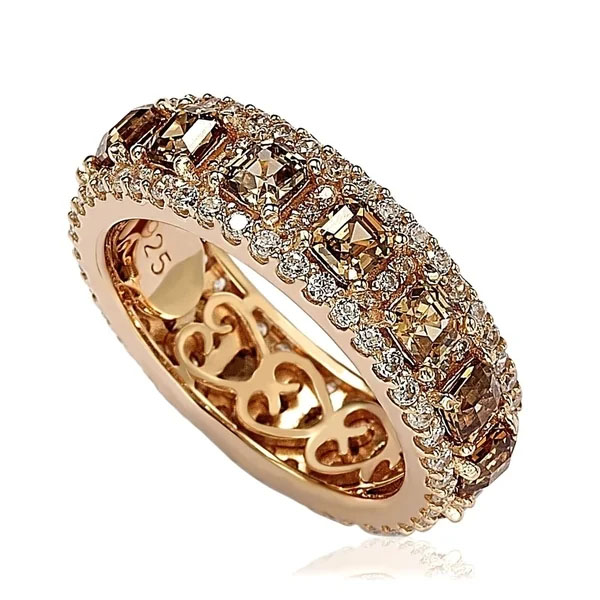 Suzy L. Rose Sterling Silver Cubic Zirconia Champagne and White Modern Eternity Band