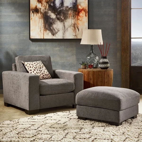 Ashton Grey Fabric Double Sided Down-Feather Filled Chair and Ottoman by iNSPIRE Q Artisan